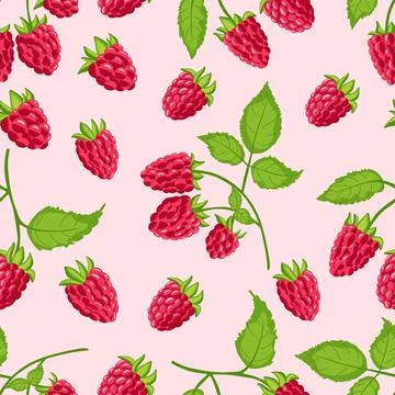 Modern abstract design with seamless pattern of ripe red raspberries on a branch Stock Illustration