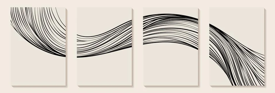 Modern abstract design template with linear abstract art wave black and whi.. Stock Illustration