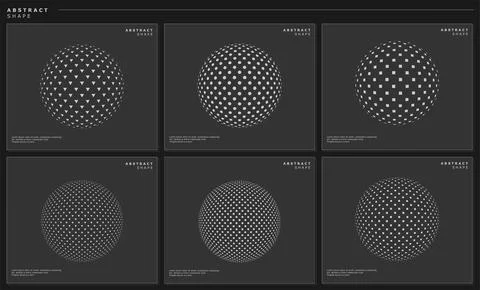 Modern abstract digital circle design template set. Halftone globe graphic art. Stock Illustration