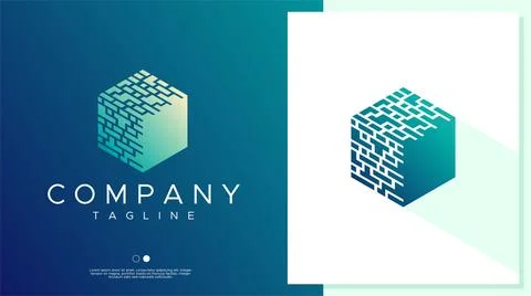 Modern abstract digital pixel cube logo design. Technology hexagon logo vector. Stock Illustration