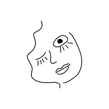 Modern Abstract Face Portrait. Linear Ink Brush. Line Art Current Contemporar Stock Illustration