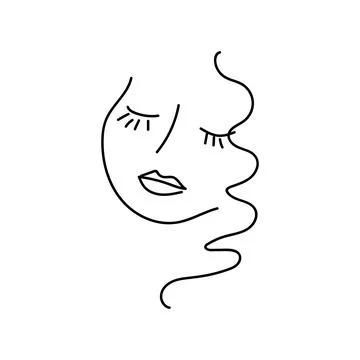 Modern Abstract Face Portrait. Linear Ink Brush. Line Art Current Contemporar Stock Illustration