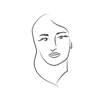 Modern Abstract Face Portrait. Linear Ink Brush. Line Art Current Contemporar Stock Illustration