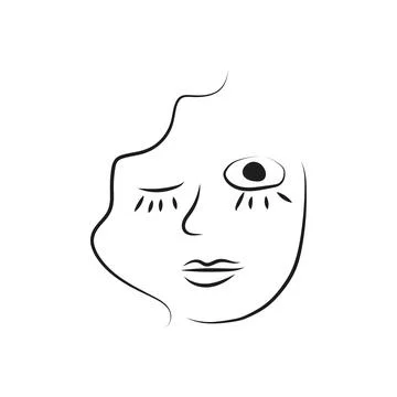 Modern Abstract Face Portrait. Linear Ink Brush. Line Art Current Contemporar Stock Illustration