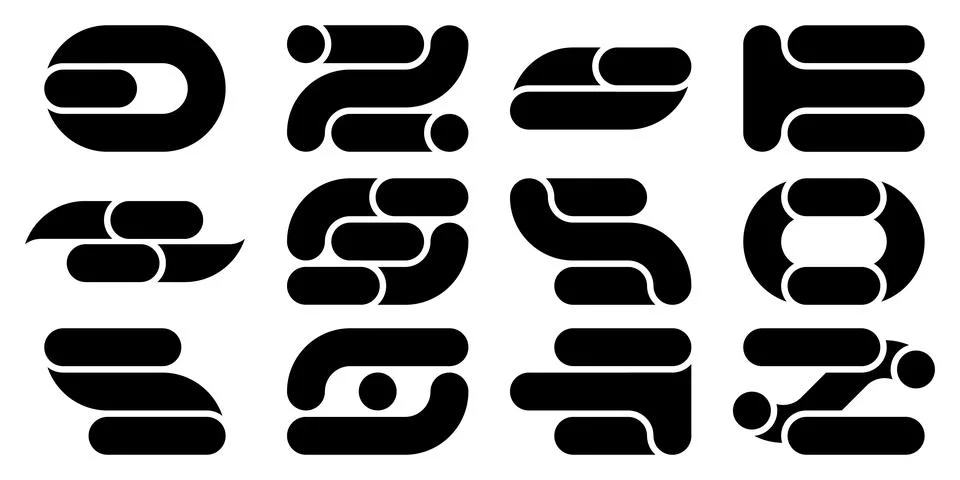 Modern abstract flat icon set. Black logo concept. Graphic design. Vector  库存插图