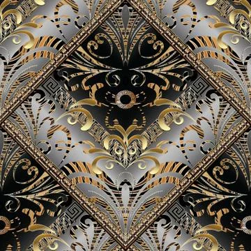 Modern abstract floral seamless pattern. Vector geometric 3d background Stock Illustration