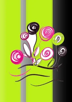 Modern Abstract Floral Vector Background with Neon Pink, Lime Green and Black Sw Stock Illustration