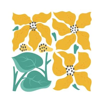 Modern abstract flowers field. Vector minimalist sunflowers retro 70 style Stock Illustration