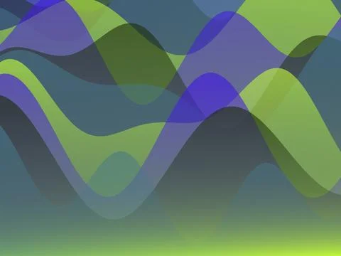 Modern Abstract Fluid Wave Background with Translucent Green and Purple Flo.. Stockillustratie