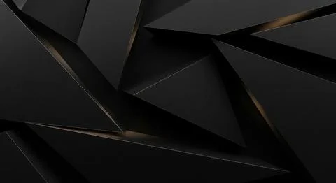 Modern abstract geometric background with black polygons and gold accents Stock Photos