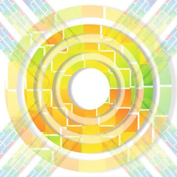Modern Abstract Geometric Background with Yellow Checkered Concentric Circles イラスト素材