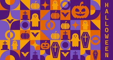 Modern abstract geometric Bauhaus pattern banner for Halloween celebration .. Stock Illustration