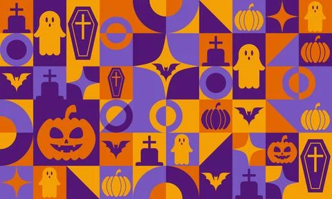 Modern abstract geometric Bauhaus pattern featured in Halloween banner for .. Stock Illustration