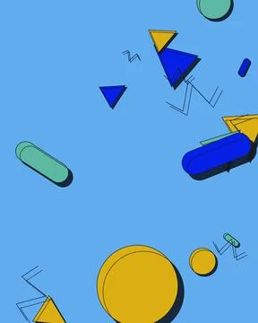 Modern Abstract Geometric Composition with Colorful Memphis Style Shapes Sc.. イラスト素材