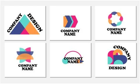 Modern Abstract Geometric Logo Bundle Colorful Corporate Branding Identity Set Stock Illustration