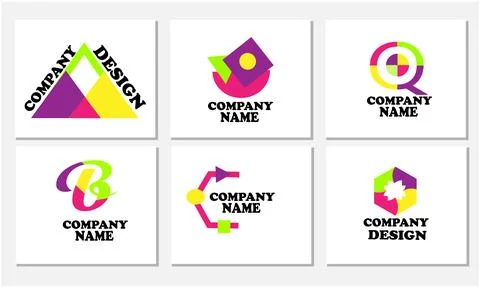 Modern Abstract Geometric Logo Bundle Colorful Corporate Branding Identity Set Stock Illustration