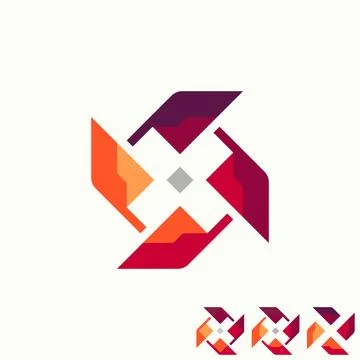 Modern abstract geometric logo tinitial X featuring dynamic spinning shapes Stock Illustration