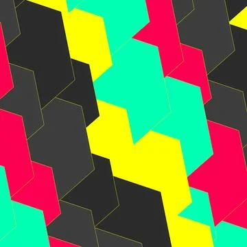 Modern Abstract Geometric Pattern with Vibrant Hexagonal Shapes in Pink, Cyan, イラスト素材