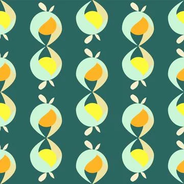 Modern Abstract Geometric Shapes Vector Repeat Pattern In Teal Green, Orange  Stock Illustration