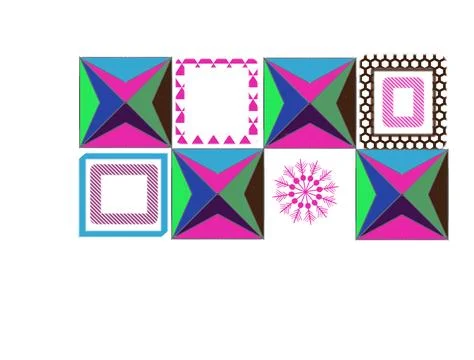 Modern Abstract Geometric Square Tiles and Snowflake Graphic Set Stock Illustration