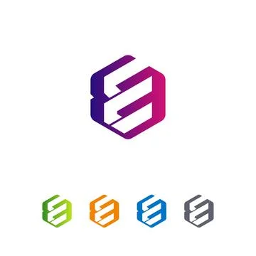Modern abstract gradient E logo, Letter e logo design, hexagon E logo Sign Stock Illustration