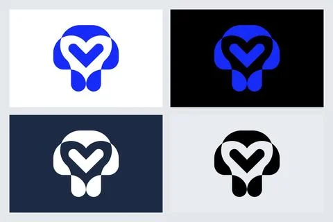 Modern Abstract Heart Shape Logo Icon Design Set Stock Illustration