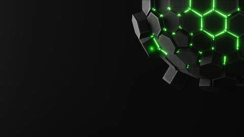 Modern Abstract Hexagonal Digital Sphere with Green Glow, a contemporary and 스톡 일러스트