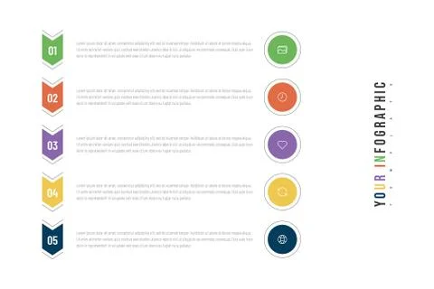 Modern abstract infographic with 5 steps or processes elements and icons. Stock Illustration