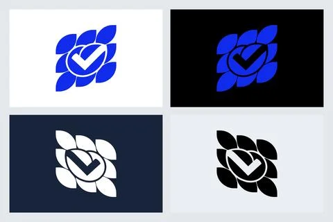 Modern Abstract Leaf Check Mark Logo Design Set Stock Illustration
