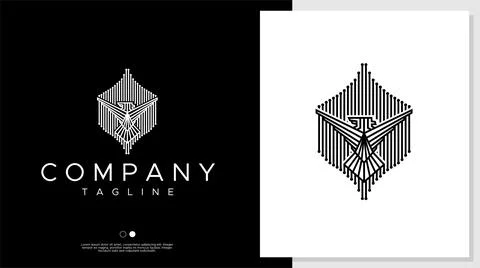 Modern abstract line eagle logo design template. Luxury hawk mascot logo vector. Illustrazione stock