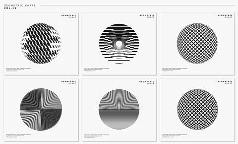 Modern abstract line sphere logo design template set. Lines lens logo graphic. Stock Illustration