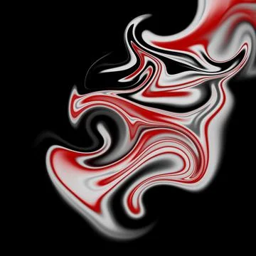 Modern abstract liquid background with red and white fluid swirls on black Stock Illustration