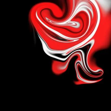 Modern abstract liquid background with red and white fluid swirls on black Stock Illustration