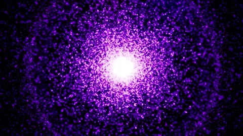 Modern abstract magic zoom animation with flying purple particles and rotati Stock Footage 261912229