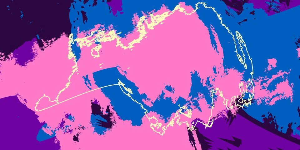 Modern Abstract Map Artwork Featuring Expressive Paint Brush Stock Illustration