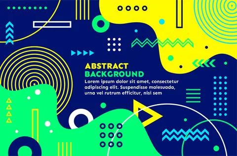 Modern abstract memphis background design. Bright abstract shapes flow graphic. Illustrazione stock