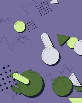 Modern Abstract Memphis Pattern Background with Purple and Green Geometric .. Illustrazione stock