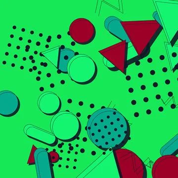 Modern Abstract Memphis Pattern with Geometric Shapes on Vibrant Green Back.. Stock Illustration