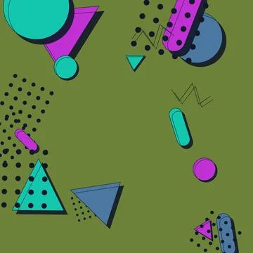 Modern Abstract Memphis Style Background with Colorful Geometric Shapes and.. 스톡 일러스트