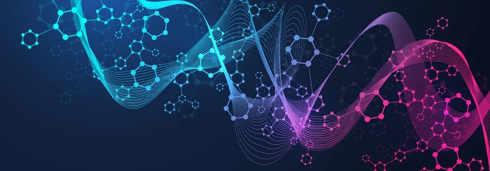 Modern abstract molecules structure for science or medical background. DNA helix Illustrazione stock
