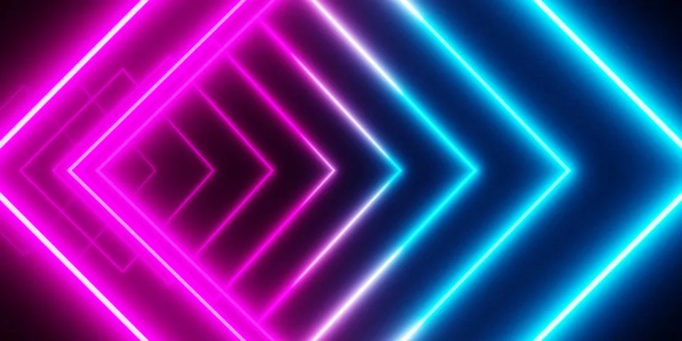 Modern, abstract multiple wireframe square blue and pink glowing neon light f Stock Illustration