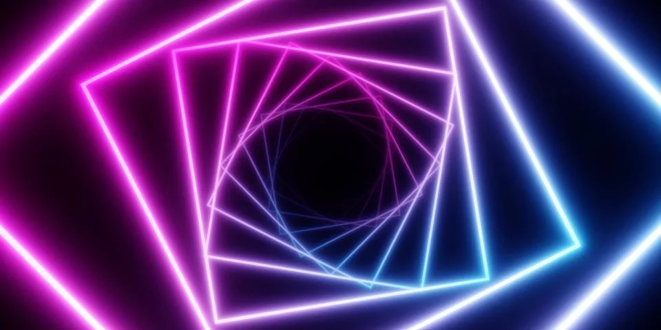 Modern, abstract multiple wireframe squares blue and pink glowing neon light  Stock Illustration