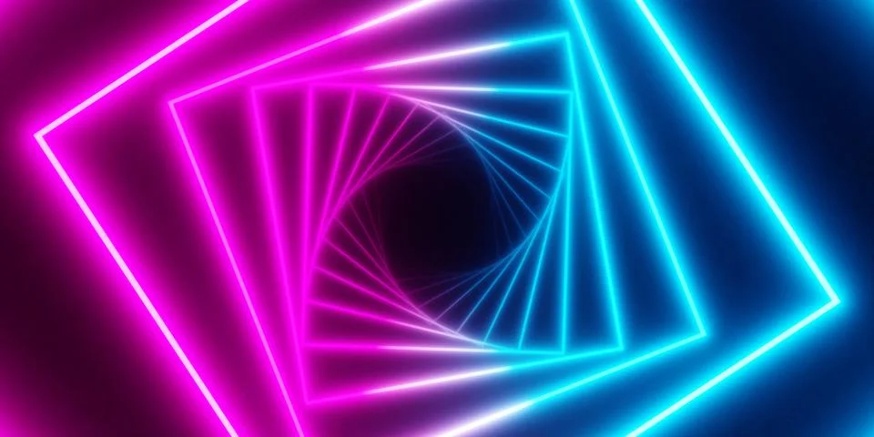 Modern, abstract multiple wireframe squares blue and pink glowing neon light  스톡 일러스트
