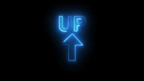 Modern abstract neon design with glowing blue arrow rising on black backgro.. Stock Footage 321583380