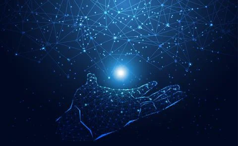 Modern abstract network science connection technology hands graphic design. o Stock Illustration