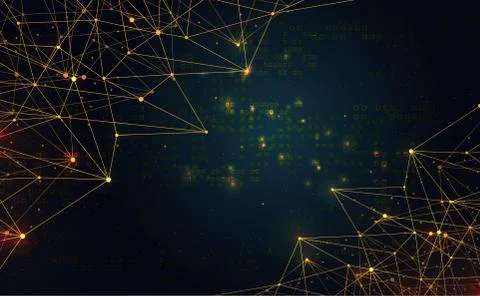 Modern abstract network science connection technology gold line premium dot a Illustrazione stock