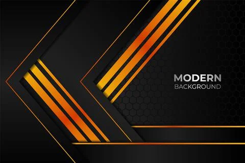 Modern Abstract Overlapped Layer Dark Grey Orange Hexagon Pattern Background Stock Illustration