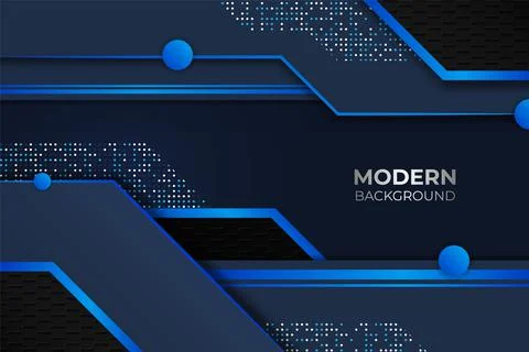 Modern Abstract Overlapped Layers Blue and Black Background with Balls Stock Illustration