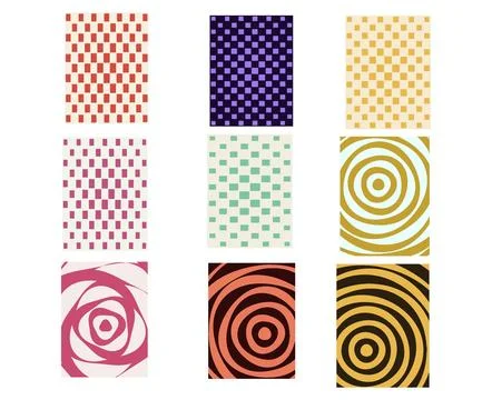Modern Abstract Pattern Collection Grid and Concentric Circle Textures 库存插图