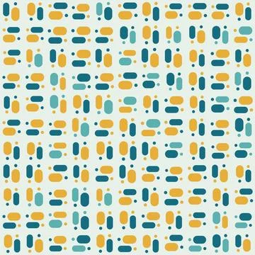 Modern abstract pill shape pattern with teal and yellow elements on pale gr.. Illustrazione stock
